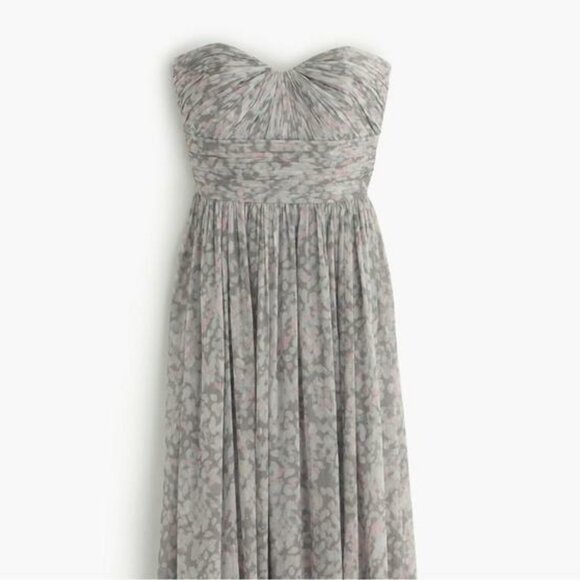 J Crew Arabelle Silk Chiffon Maxi Dress Sweetheart Grey Gray Pink Floral Size 6 - Picture 11 of 11